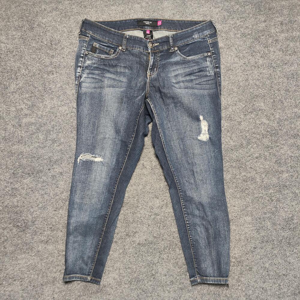 Torrid Jeans Womens 14 Medium Wash Blue Mid Rise Skinny Ankle Zip Distressed